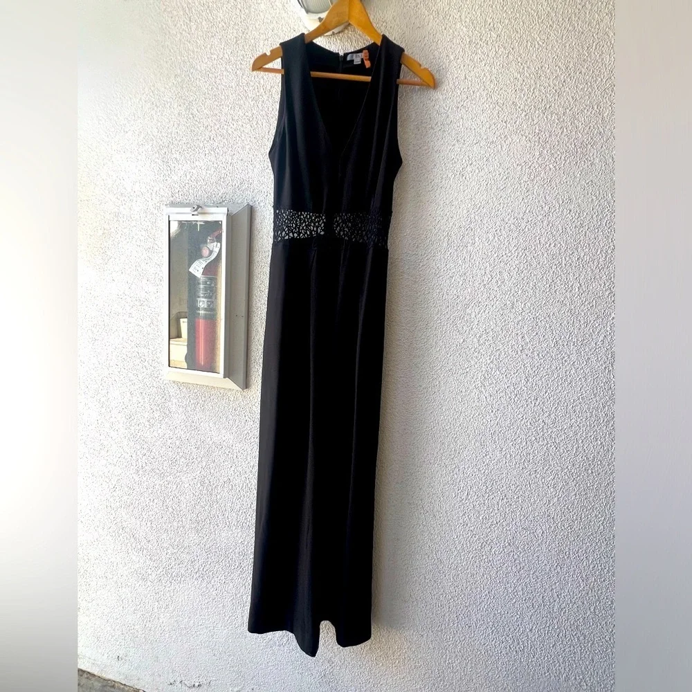 Zac Posen black jumpsuit w/ lace midsection has pockets - Picture 2 of 7